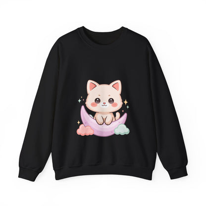 Kawaii Cat Sweatshirt, Cute Crescent Moon Kitten