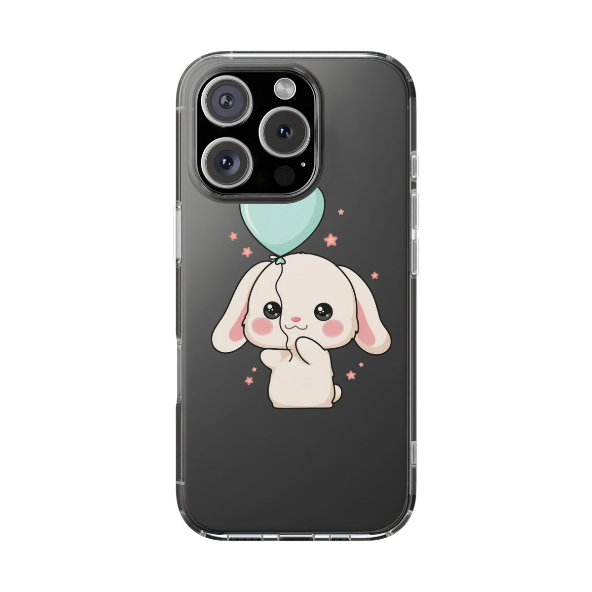 Kawaii Bunny Phone Case with Balloon, Clear Impact-Resistant