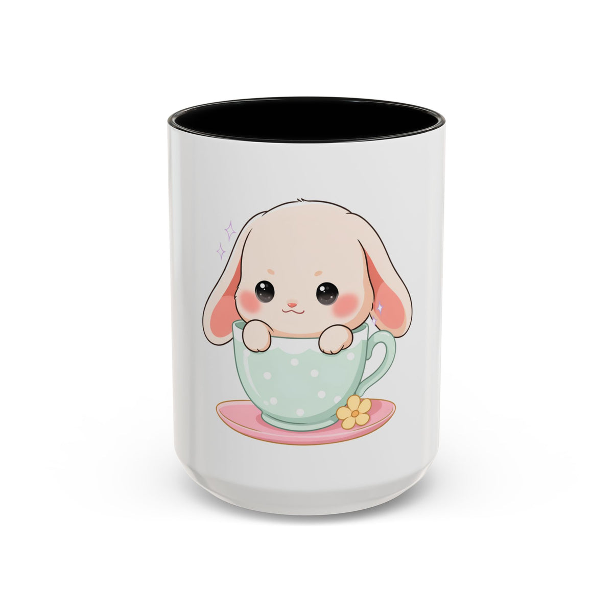 Kawaii Bunny Accent Coffee Mug, Cute Gift for Bunny Lovers