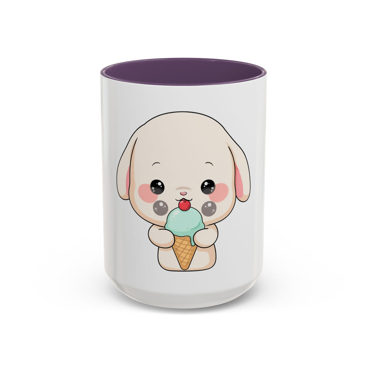Kawaii Bunny Accent Coffee Mug, Cute Ice Cream Rabbit