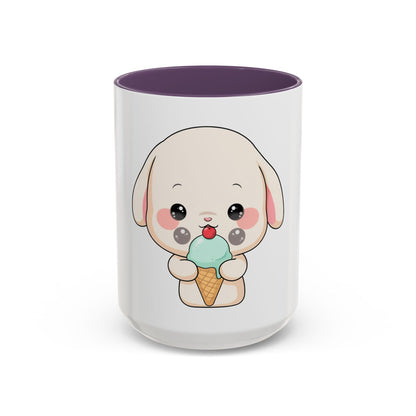 Kawaii Bunny Accent Coffee Mug, Cute Ice Cream Rabbit