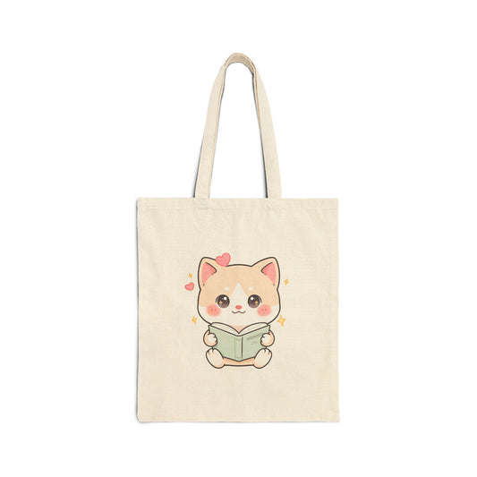 Book Lover Cat Tote Bag – Cute Kawaii Reading Cat