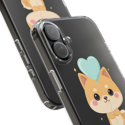 Kawaii Shiba Inu Clear Phone Case with Heart Balloon
