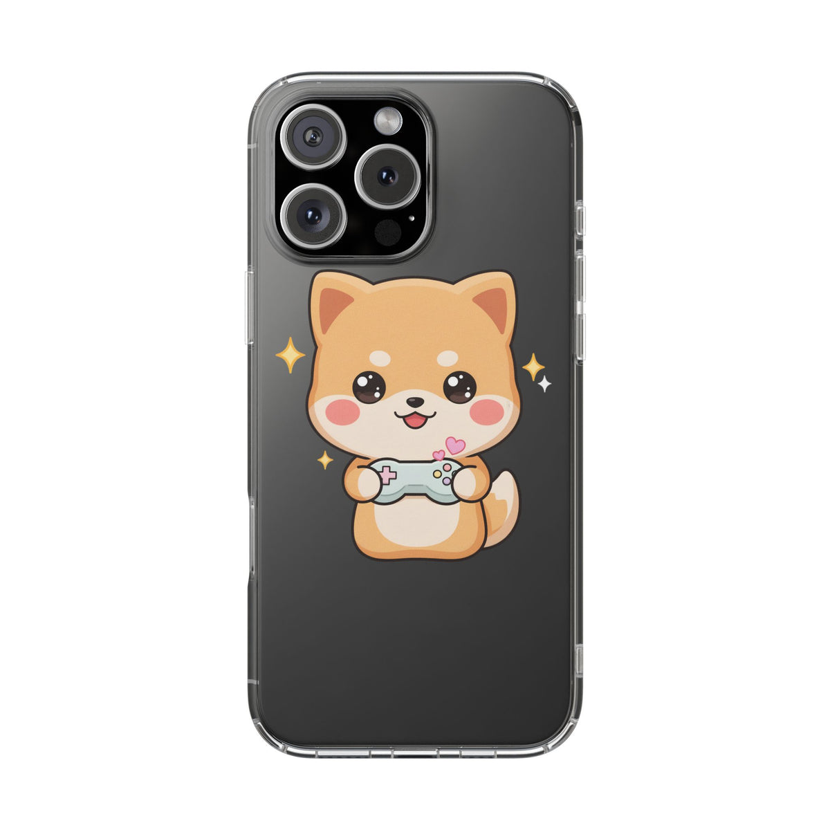 Kawaii Shiba Inu Gamer Phone Case, Clear Impact-Resistant