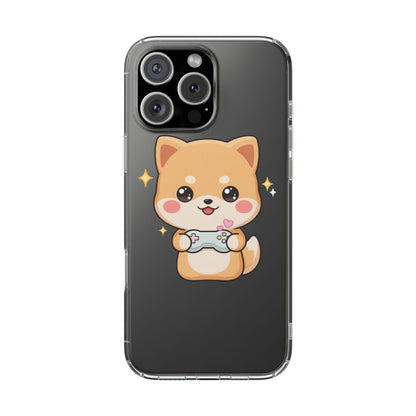 Kawaii Shiba Inu Gamer Phone Case, Clear Impact-Resistant
