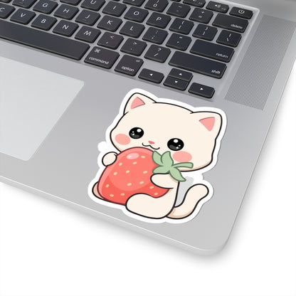 Kawaii Cat Strawberry Kiss-Cut Sticker for Cat Lovers