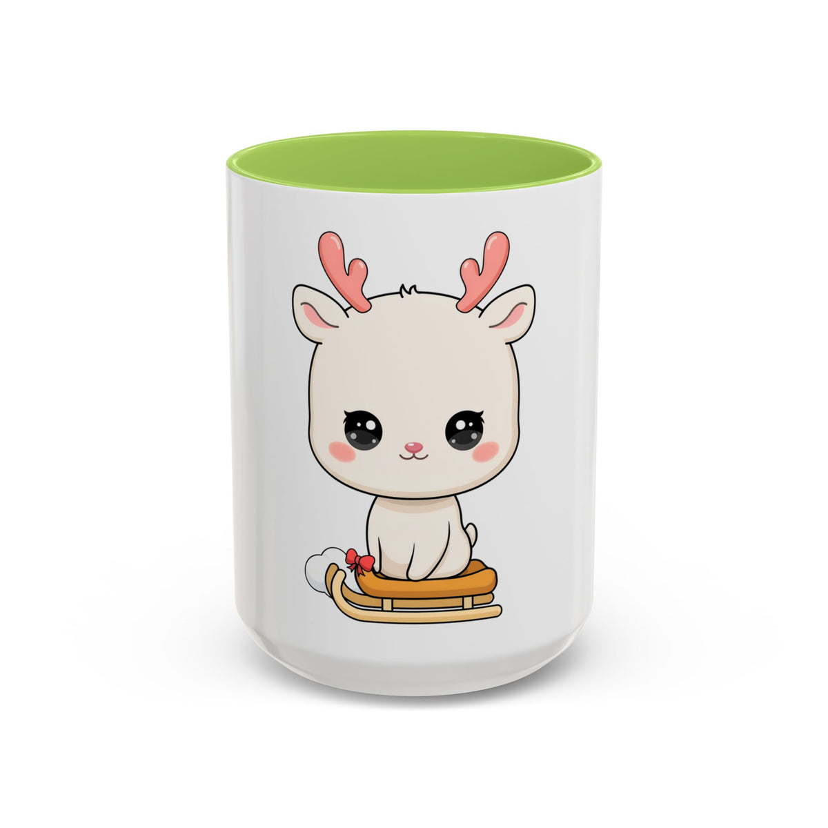 Christmas Reindeer Accent Coffee Mug, Cute Kawaii Sledding Gift