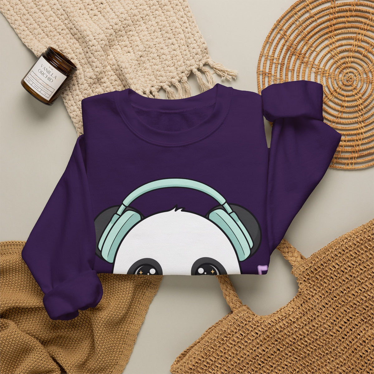 Kawaii Panda Music Sweatshirt, Cute Headphone Panda Crewneck