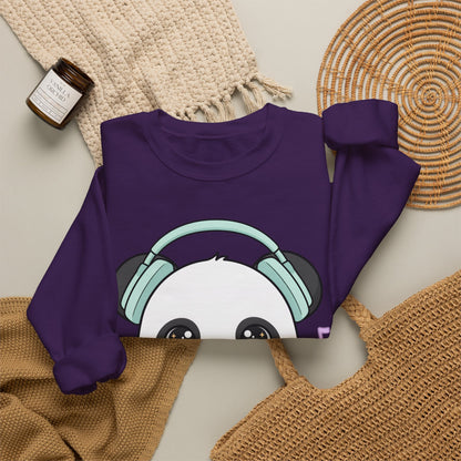 Kawaii Panda Music Sweatshirt, Cute Headphone Panda Crewneck