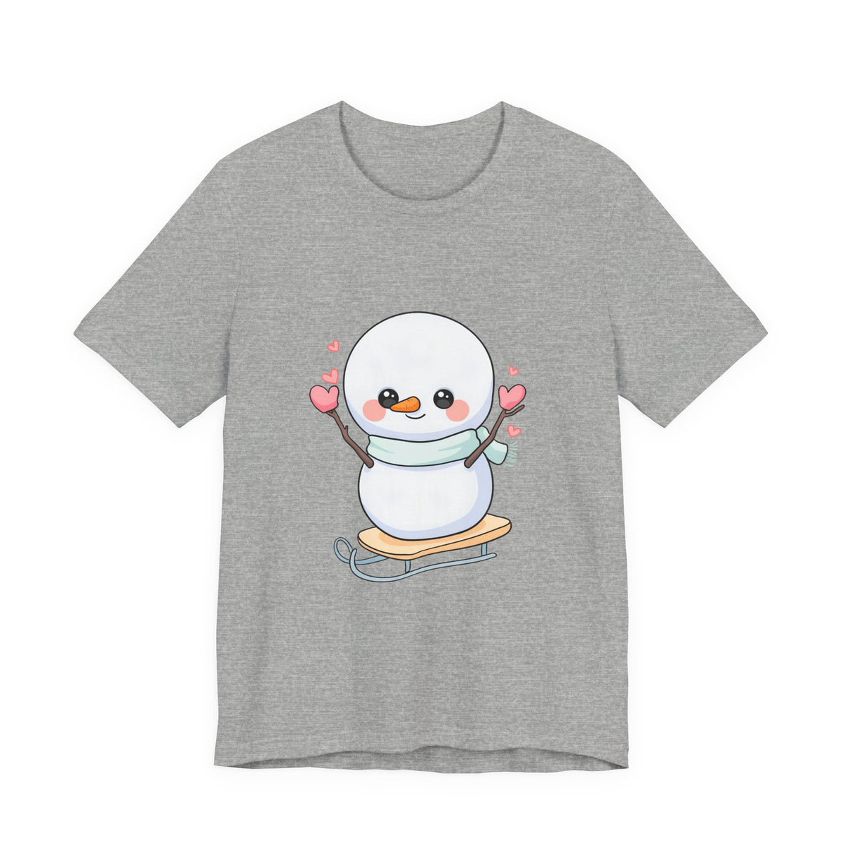 Kawaii Snowman T-Shirt, Cute Winter Sledding Tee