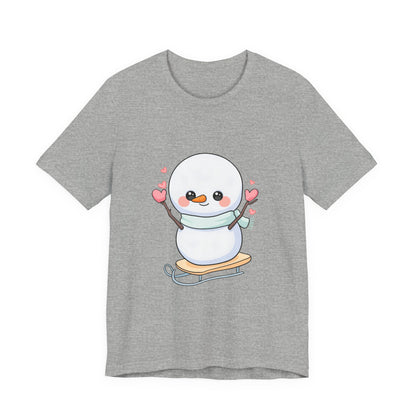 Kawaii Snowman T-Shirt, Cute Winter Sledding Tee