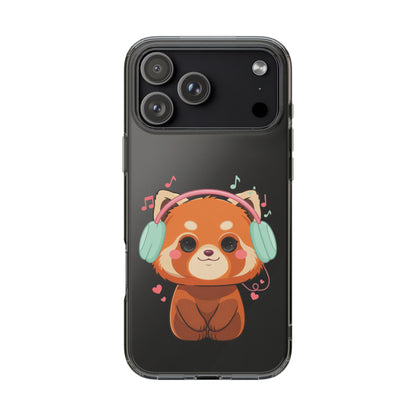 Red Panda Phone Case, Kawaii Music Lover Clear Case