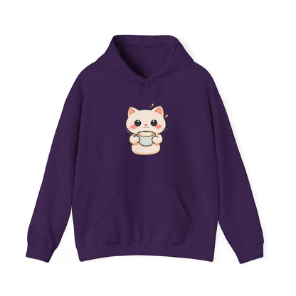 Kawaii Cat Latte Hoodie, Cute Cozy Cat Sweatshirt