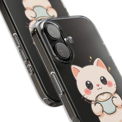 Kawaii Cat Latte Phone Case, Clear Impact-Resistant