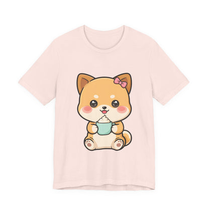 Kawaii Shiba Inu Coffee T-Shirt, Cute Latte Lover Tee