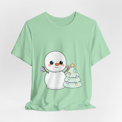Kawaii Snowman Christmas T-Shirt for Festive Outfits