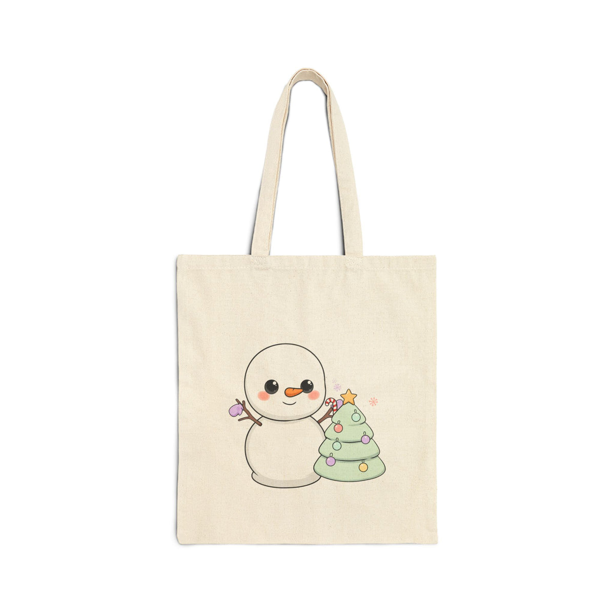 Kawaii Snowman Christmas Tote Bag, Cute Holiday Cotton Canvas