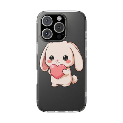 Kawaii Bunny Clear Phone Case with Heart