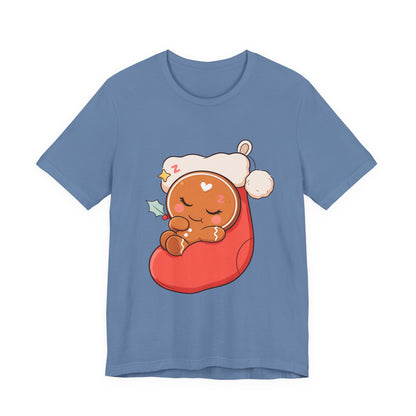 Sleeping Gingerbread Man Christmas T-Shirt, Kawaii Holiday Tee