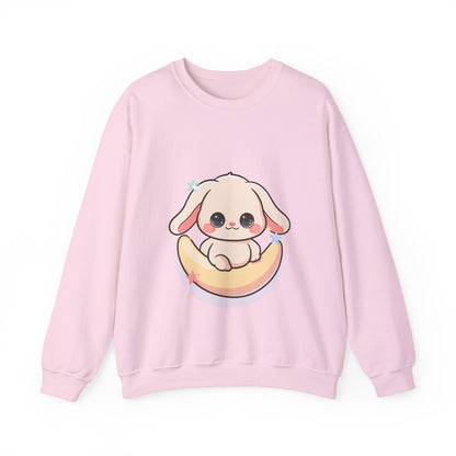 Kawaii Bunny Sweatshirt, Cute Crescent Moon Gift