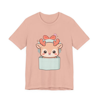Kawaii Reindeer T-Shirt – Cute Gift Box Christmas Tee