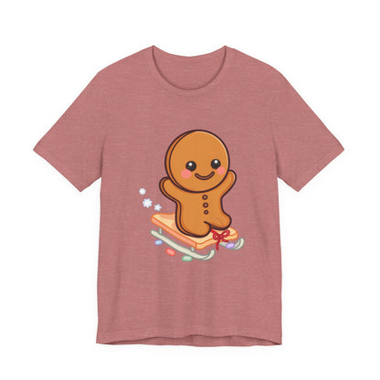Gingerbread Man T-Shirt – Kawaii Holiday Sledding