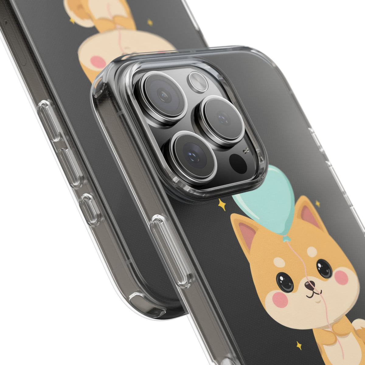 Kawaii Shiba Inu Clear Phone Case with Heart Balloon