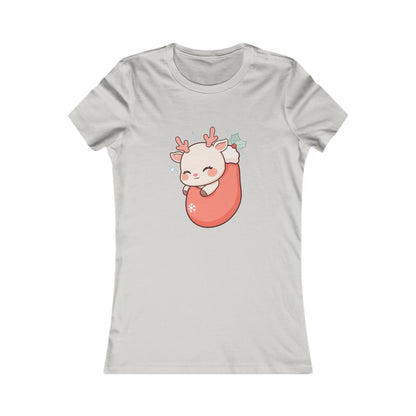 Kawaii Christmas Reindeer Women's Tee for Cozy Holiday Outfits