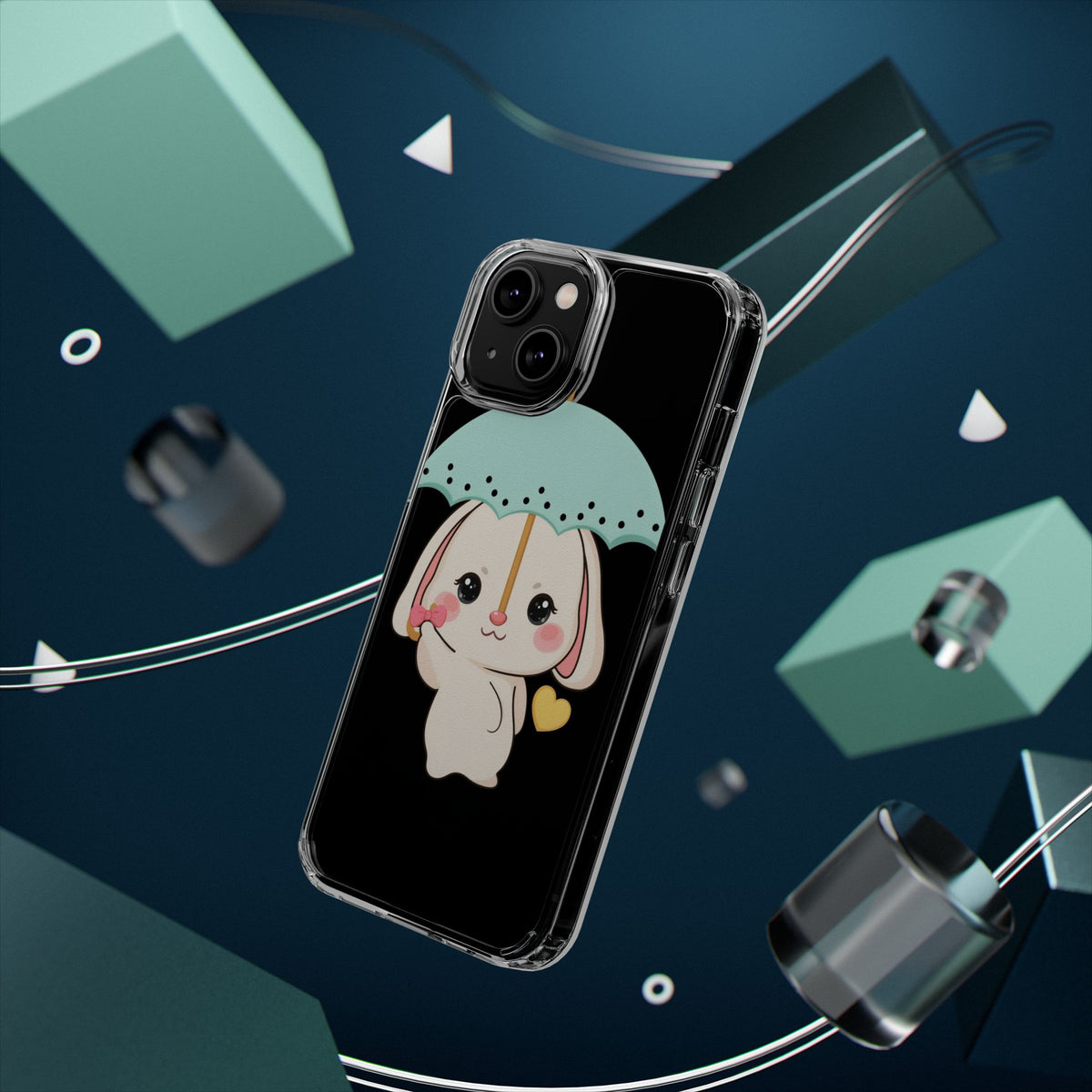 Kawaii Bunny Phone Case with Umbrella | Cute Clear Case