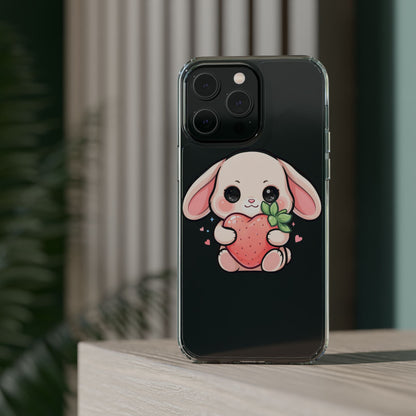 Kawaii Bunny Strawberry Phone Case, Clear Impact-Resistant
