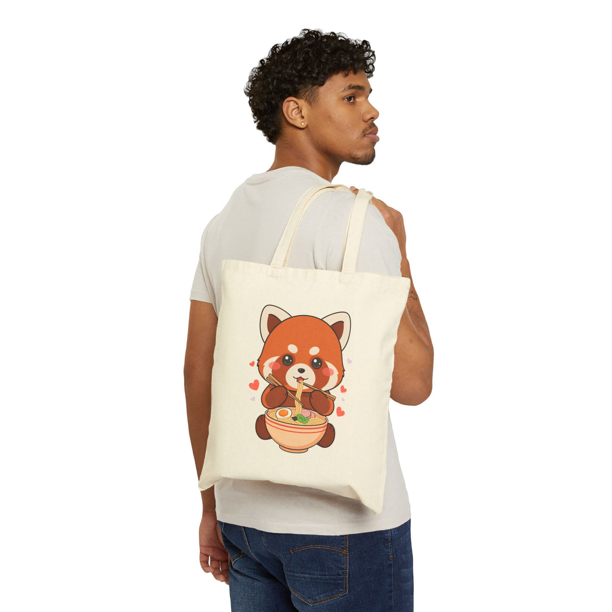 Red Panda Ramen Tote Bag, Cute Kawaii Cotton Canvas