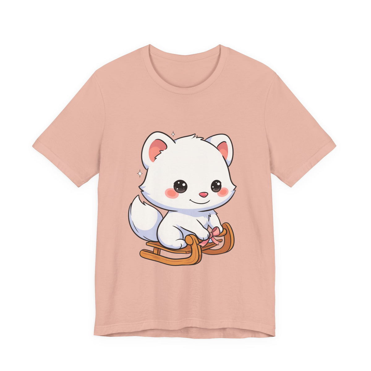 Kawaii Arctic Fox Sledding T-Shirt, Cute Unisex Tee