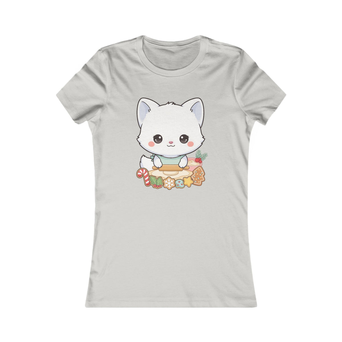 Kawaii Arctic Fox Christmas Tee for Cozy Holiday Bakers