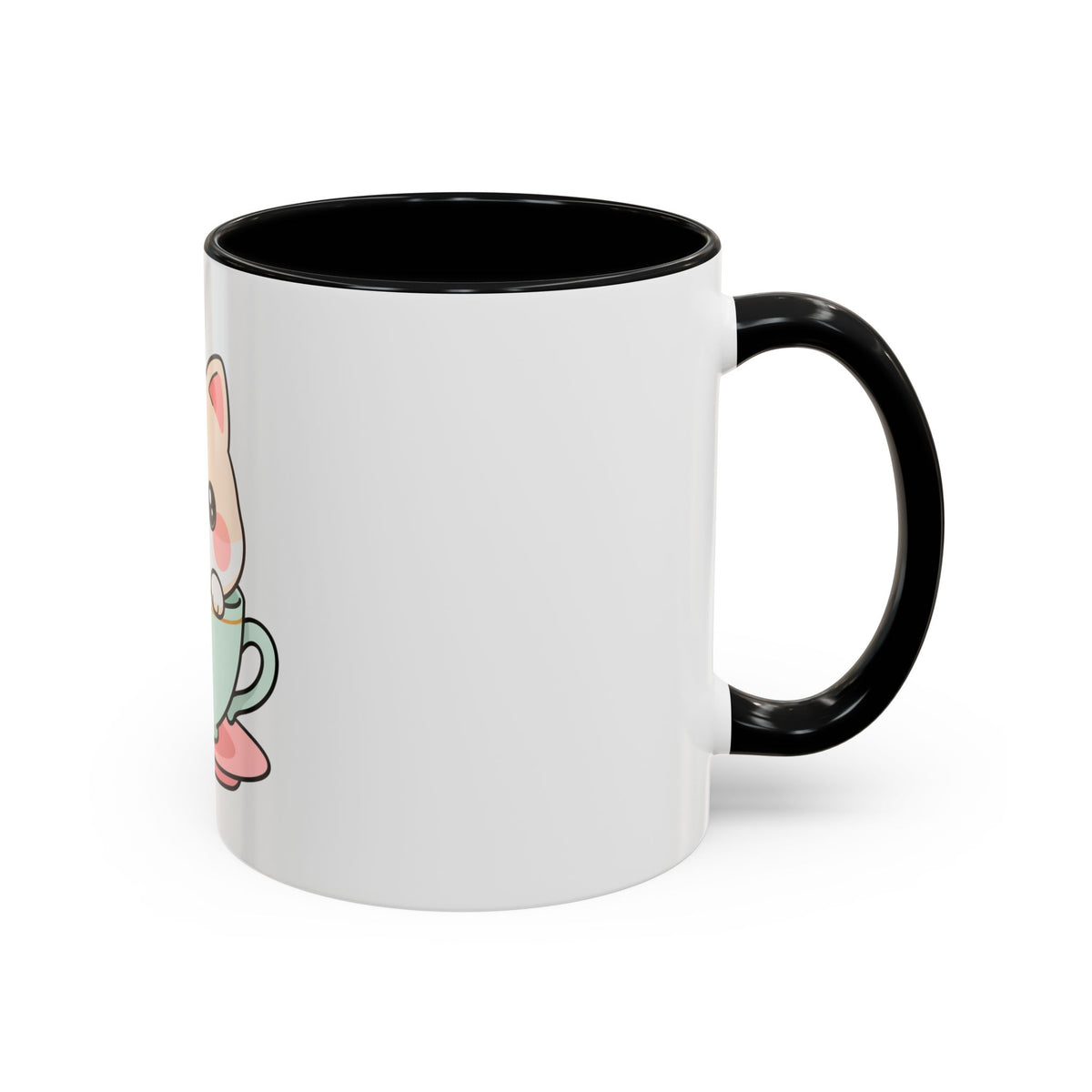 Kawaii Cat Coffee Mug, Cute Cat in Teacup Accent Mug