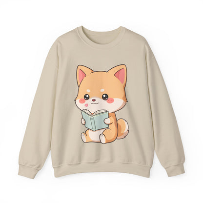 Reading Shiba Inu Sweatshirt, Cute Kawaii Book Lover Gift