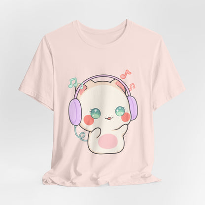 Kawaii Cat Music Lover T-Shirt, Cute Headphone Kitty Tee