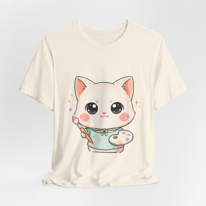 Kawaii Cat Artist T-Shirt for Creative Cat Lovers