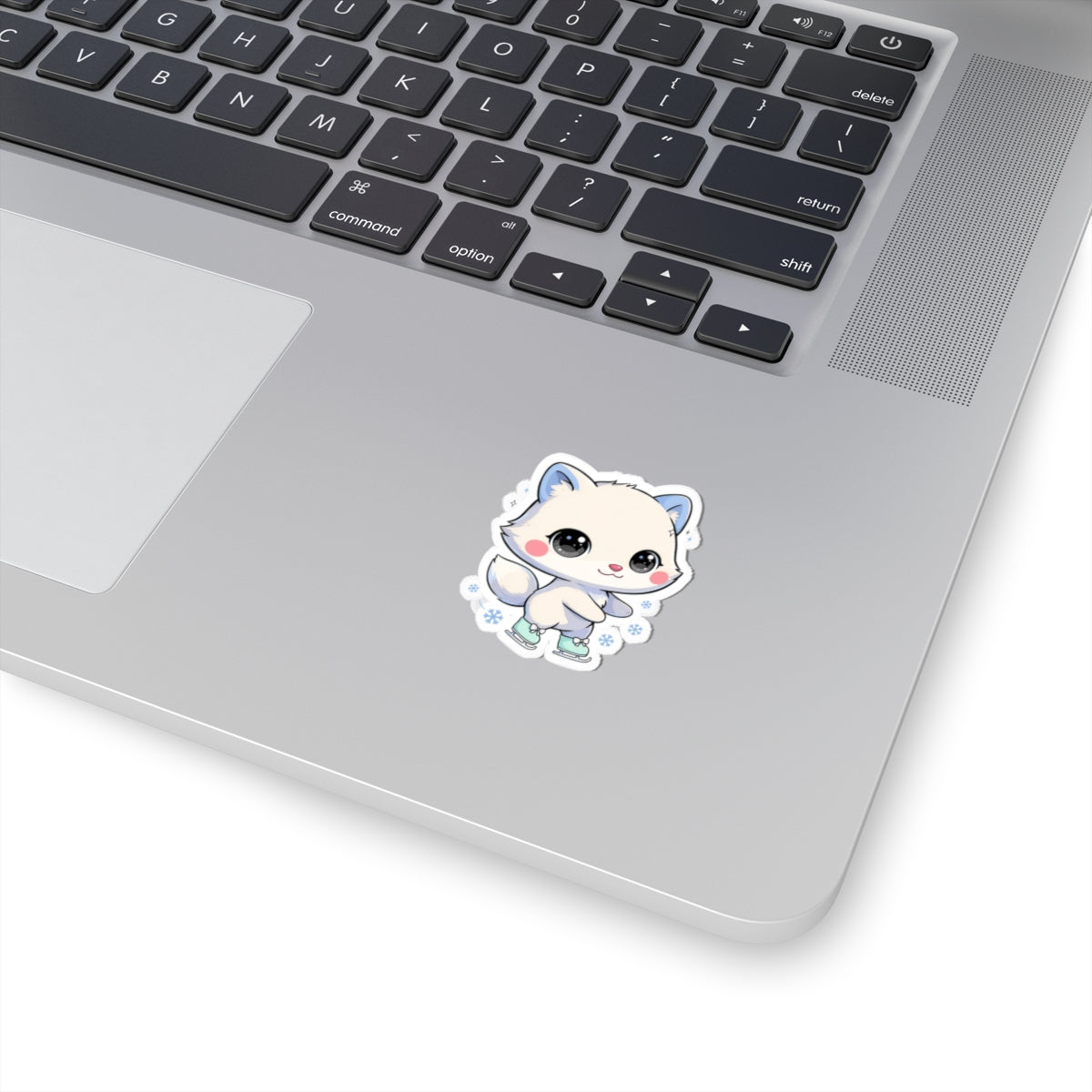Kawaii Arctic Fox Ice Skating Kiss-Cut Sticker