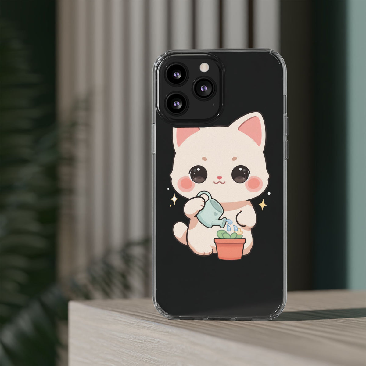 Kawaii Cat Phone Case, Cute Plant Lover Gift