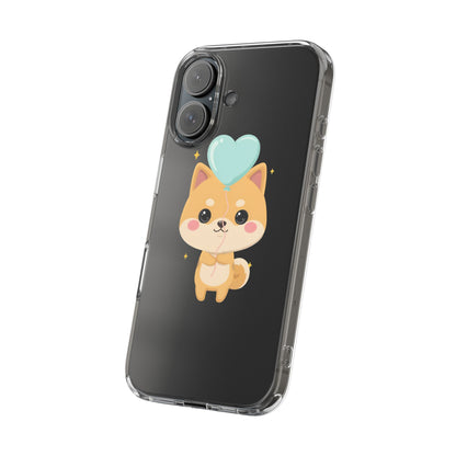 Kawaii Shiba Inu Clear Phone Case with Heart Balloon