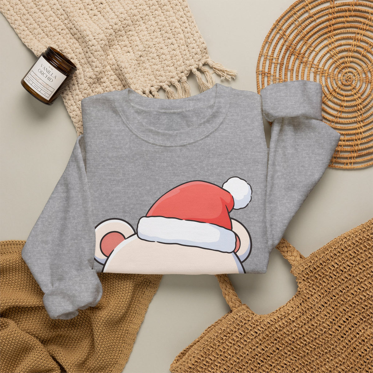 Kawaii Polar Bear Christmas Sweatshirt, Santa Cub Crewneck