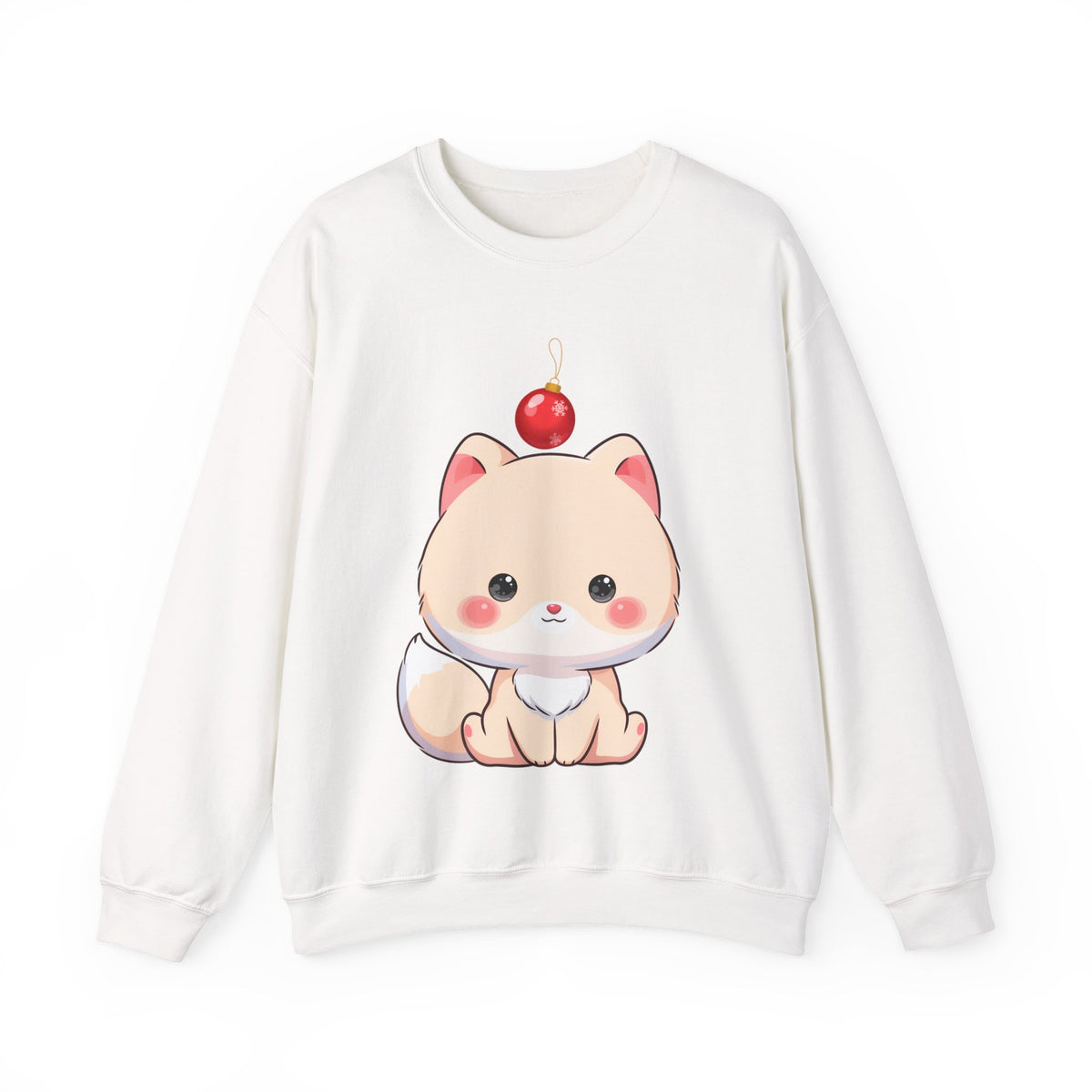 Kawaii Arctic Fox Christmas Sweatshirt, Cute Holiday Crewneck