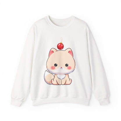Kawaii Arctic Fox Christmas Sweatshirt, Cute Holiday Crewneck