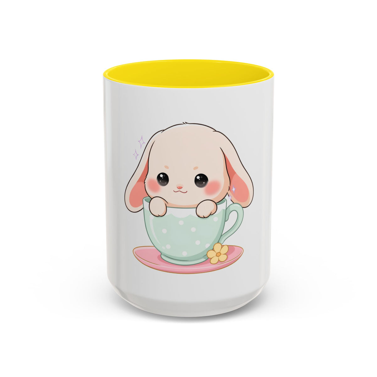 Kawaii Bunny Accent Coffee Mug, Cute Gift for Bunny Lovers