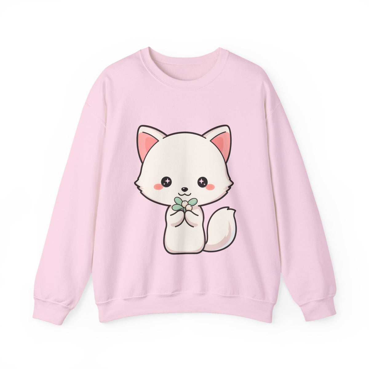 Kawaii Arctic Fox Sweatshirt, Cute Mistletoe Holiday Crewneck