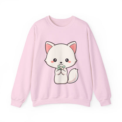 Kawaii Arctic Fox Sweatshirt, Cute Mistletoe Holiday Crewneck