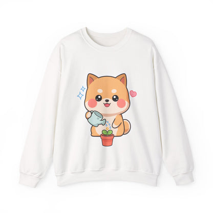 Kawaii Shiba Inu Sweatshirt, Cute Plant Lover Crewneck