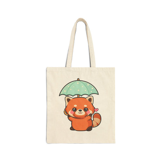 Red Panda Tote Bag with Umbrella | Kawaii Canvas Bag