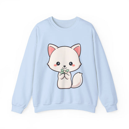 Kawaii Arctic Fox Sweatshirt, Cute Mistletoe Holiday Crewneck