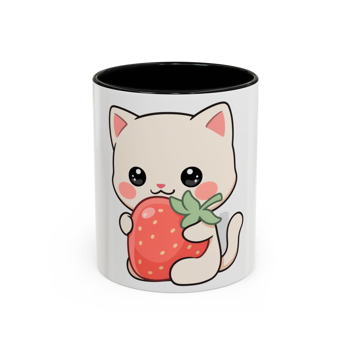 Kawaii Cat Strawberry Accent Coffee Mug